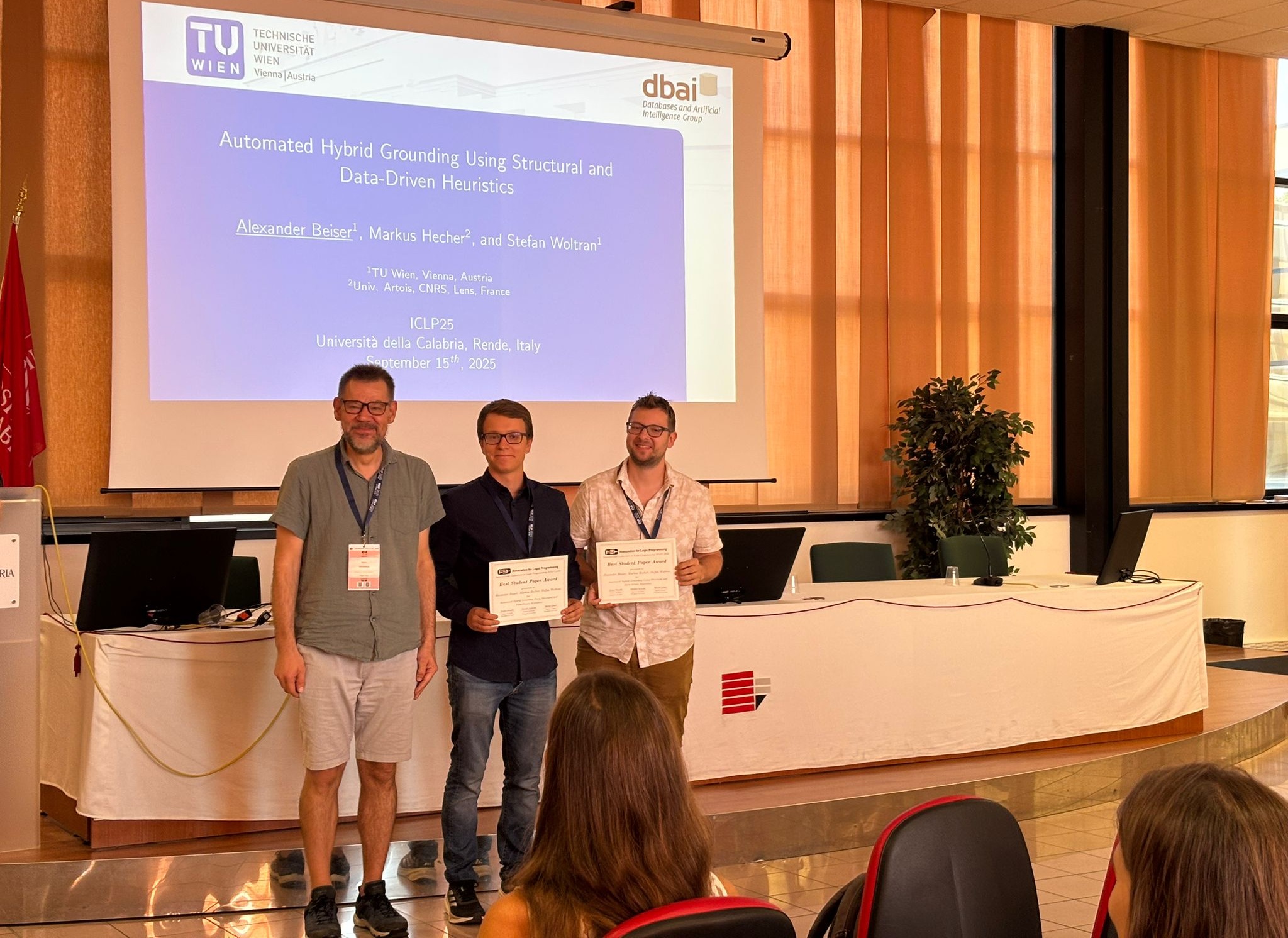 Best Student Paper Award at ICLP 2025 for Automated Hybrid Grounding research